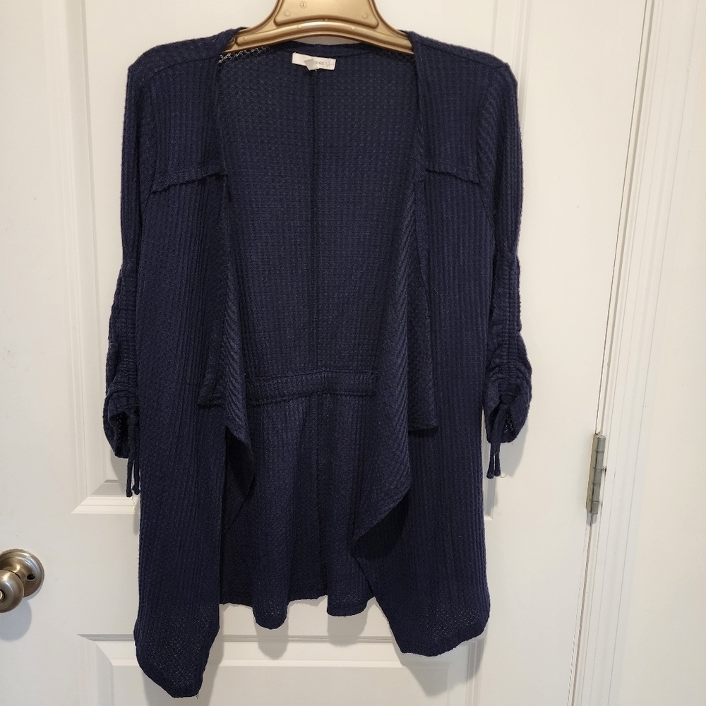 Maurices Open-front Navy Blue Waffle Knit Cardigan Sweater Women's Small S EUC
